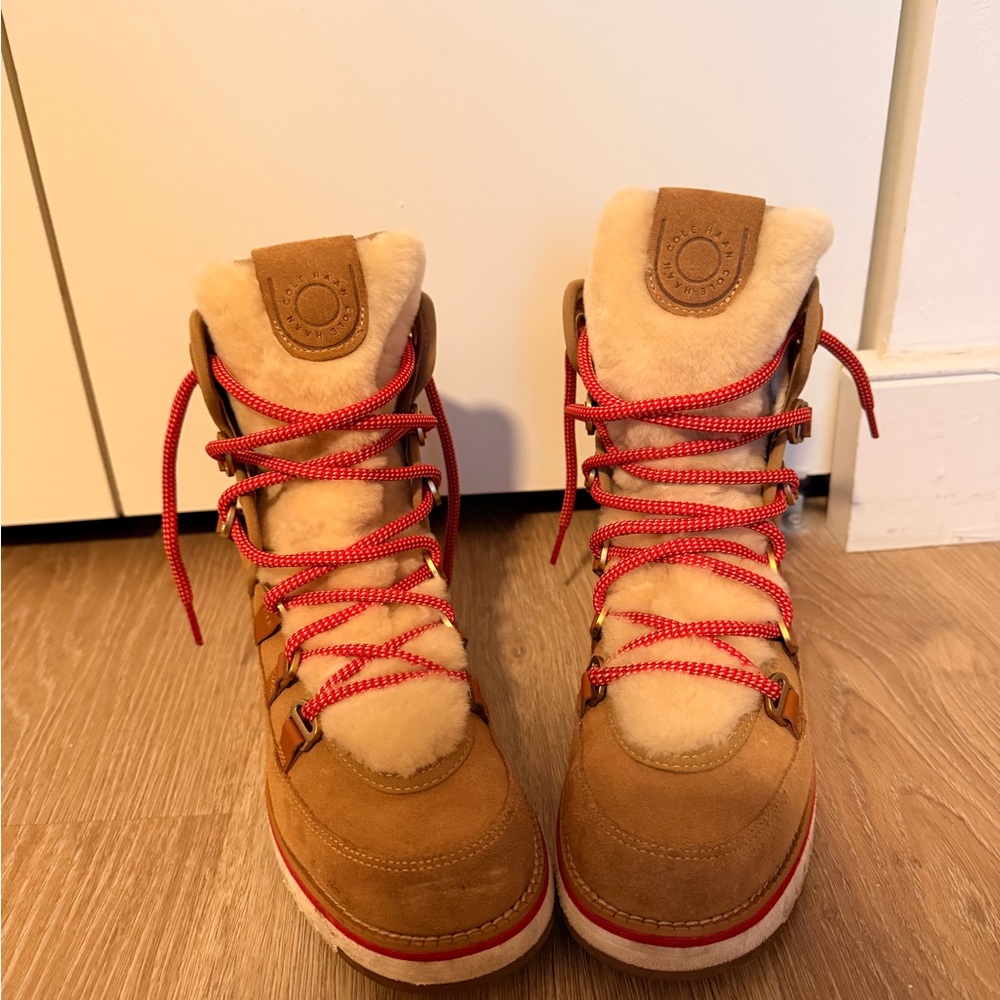 Cole Haan Tan and Red Winter Boots